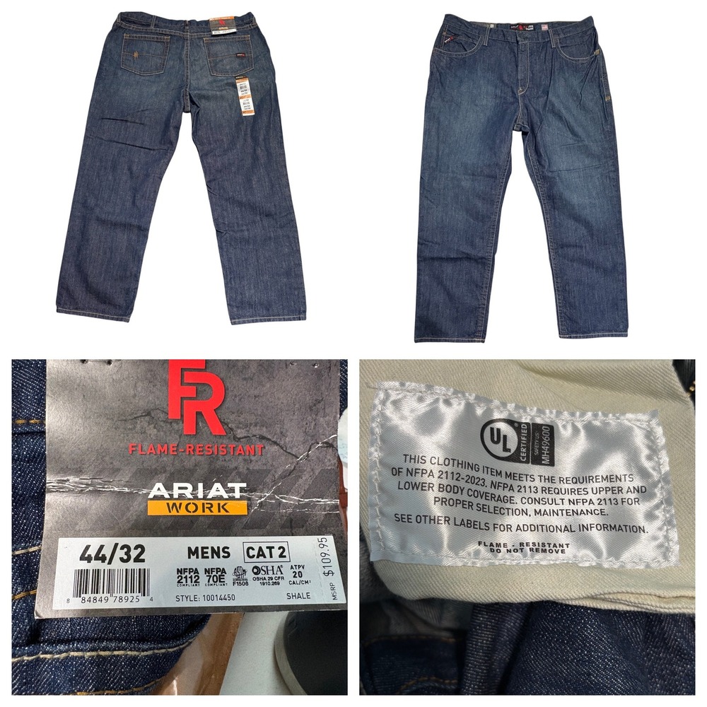 Ariat Work M3 Jeans NWT Mens 44/32 Shale Flame Resistant FR CAT 2 Loose Straight
